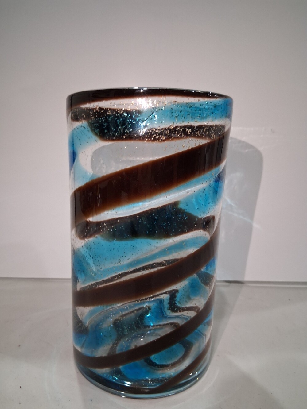 MCM Italian Toso Fratelli Handblown Murano Glass Vase; Gold Flecking Design;